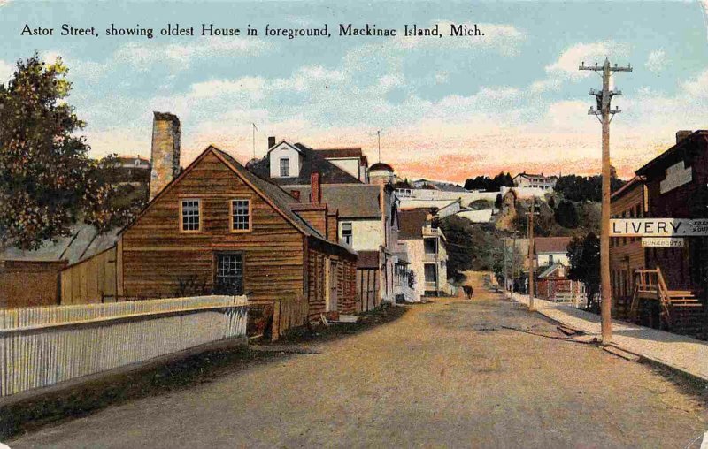 Astor Street Oldest House Mackinac Island Michigan 1910c postcard