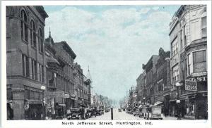 HUNTINGTON, IN Indiana   N JEFFERSON STREET SCENE    c1910s  Cars   Postcard