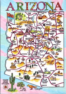 Postcard Arizona Map - The Grand Canyon State Artist Donna Nichols