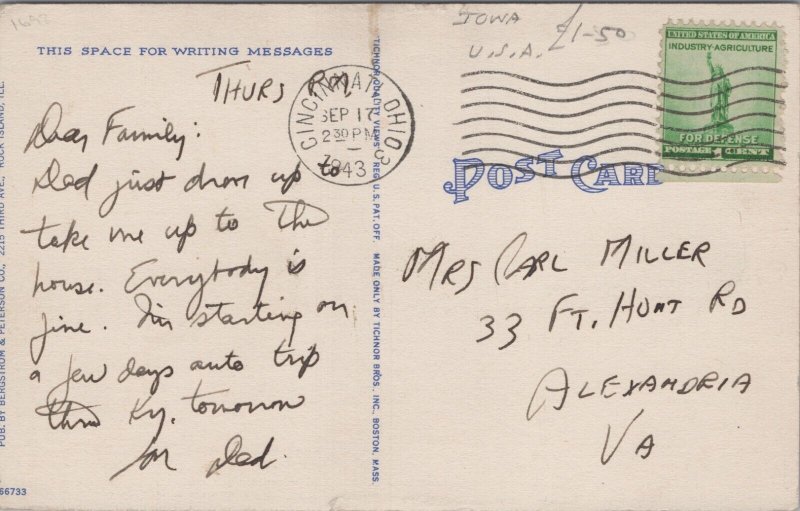 USA Roller Dam Davenport Iowa Linen Postcard C005