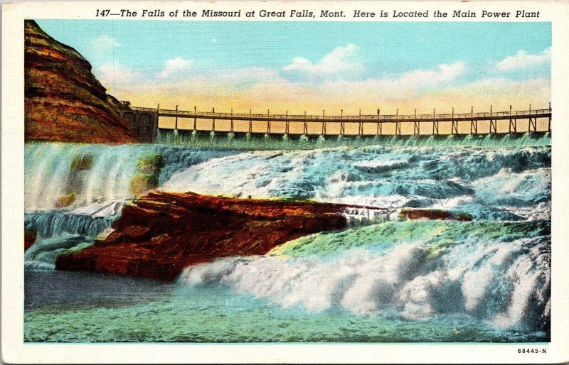 Falls Missouri Great Falls Montana MT Main Power Plant WB Postcard VTG UNP  