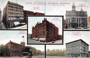 Five Leading Hotels Iowa Oskaloosa Des Moines Keokuk 1910c postcard