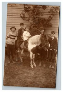 Vintage 1910's RPPC Postcard Portrait Kids in the Country on on Painted Pony