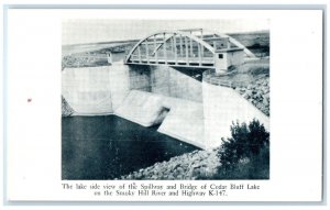 1940 Lakeside View Spillway Bridge Cedar Bluff Lake Smokey Hill Kansas Postcard