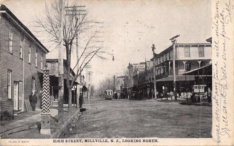 Millville NjHigh Street Looking NorthTrolleyStorefronts Postcard