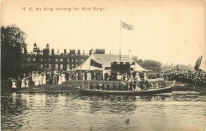 Vintage Lithograph Postcard H.M. King George V entering his State Barge