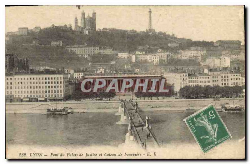 Postcard Old Bridge Lyon Courthouse and Coteau de Fourviere