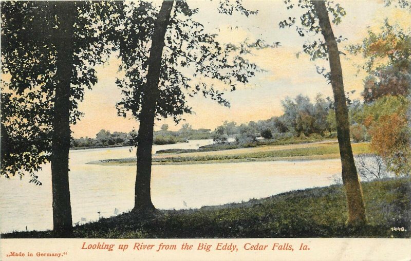 Wheelock Postcard; Looking up River from the Big Eddy, Cedar Falls IA