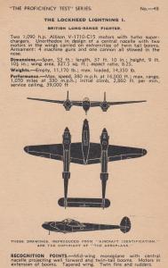Lockheed Lightning 1 I WW2 Plane Aircraft Recognition Postcard