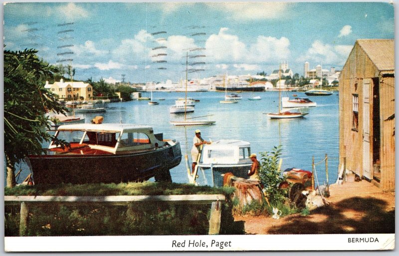 1958 Red Hole Paget Bermuda Fast Cedar Privateers Boats & Ships Posted Postcard