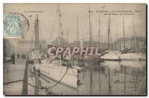 Postcard Old Normandy Le Havre Rear Torpedo sirocco in the Commerce Basin