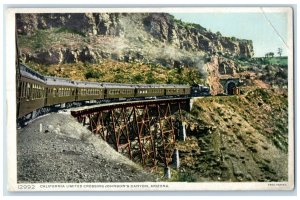 c1920 California Limited Crossing Johnsons Canyon Truss Bridge Train AZ Postcard