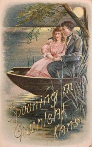 Spooning in Greenleaf, Kansas Moon Couple Romantic c1910s Embossed Vintage