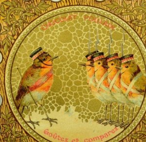 1870's-80's Anthropomorphic Birds Soldiers Chocolat Poulain Die Cut Card F93