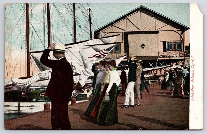 Inlet Pier Atlantic City New Jersey Sailboat Crowd Entertainment Area Postcard