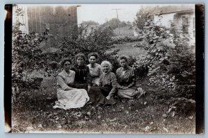 1909 Women Grandma At House Backyard Garden RPPC Photo Antique Postcard
