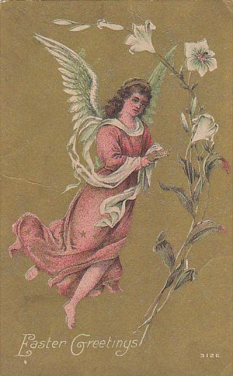 Easter Greetings Angel With Easter Lilies 1912