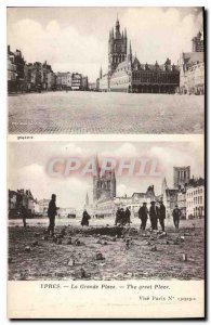 Old Postcard Army Ypres Grand Place