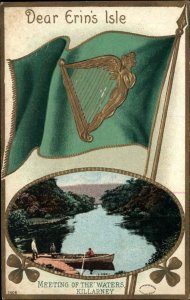 Killarney Ireland St Patrick's Day Erin's Isle Flag Boat c1910 Vintage Postcard