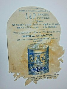 Victorian Trade Card A&P Baking Powder Girl & Kitty Tea Time 5x7