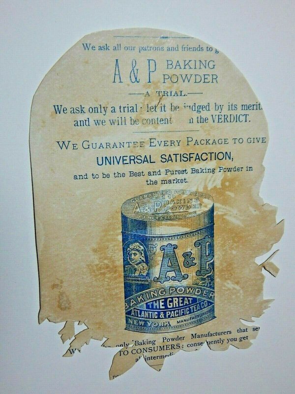 Victorian Trade Card A&P Baking Powder Girl & Kitty Tea Time 5x7