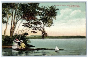 1912 Along The Shore Lake Congamond Children Scene Southwick MA Posted Postcard