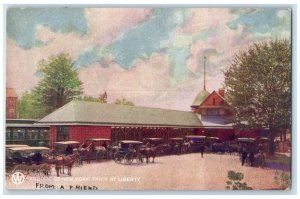 1907 Arrival New York Train Horse Carriage Liberty New York NY Vintage Postcard