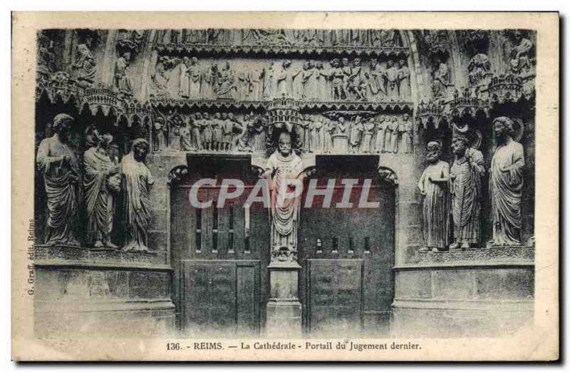 Old Postcard Reims Cathedral Portal Last Judgment