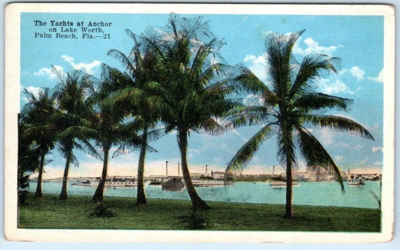 PALM BEACH, Florida  FL    YACHTS at ANCHOR  on Lake Worth  c1920s   Postcard