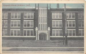 Defiance Ohio~Central School~Unique Entryway~1920 Blue Sky Postcard