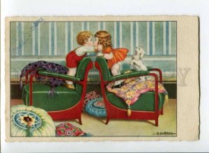 299401 ART DECO Kiss Kids FLUFFY DOG by BERTIGLIA vintage PC