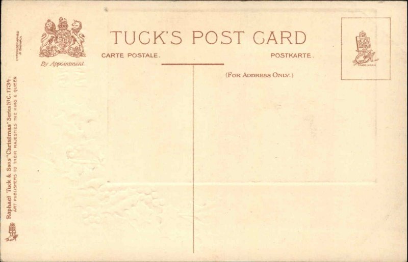 Christmas Winter Landscape Holly Snow Embossed Tuck c1900s-20s Postcard