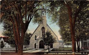 Bound Brook New Jersey~St Joseph's Church~Stone Bldg~Statue in Steeple~c1910 PC