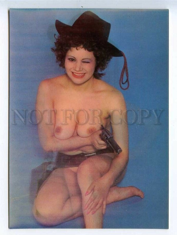 3107785 NUDE Belle Woman COWGIRL Old Color 3D PHOTO Card