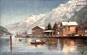 Interlaken Switzerland Mountain Railway Station TUCK c1900-20s Vintage Postcard