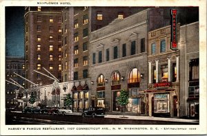 Vtg Washington DC Harvey's Famous Restaurant Mayflower Hotel 1930s Postcard