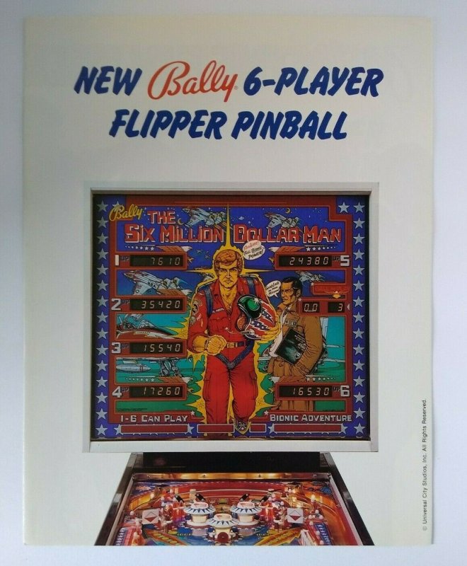 Bally Six Million Dollar Man Pinball FLYER Lee Majors Bionic Steve Austin 1978