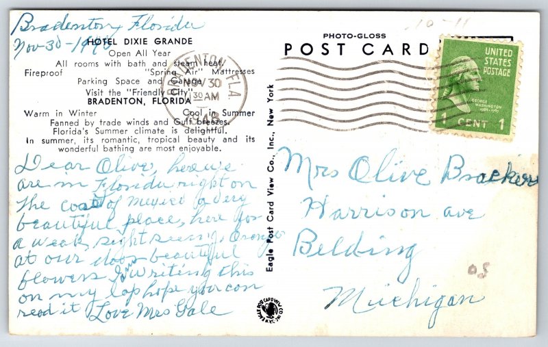 Hotel~Hotel Dixie Grande Bradenton Florida B&W~Vintage Postcard