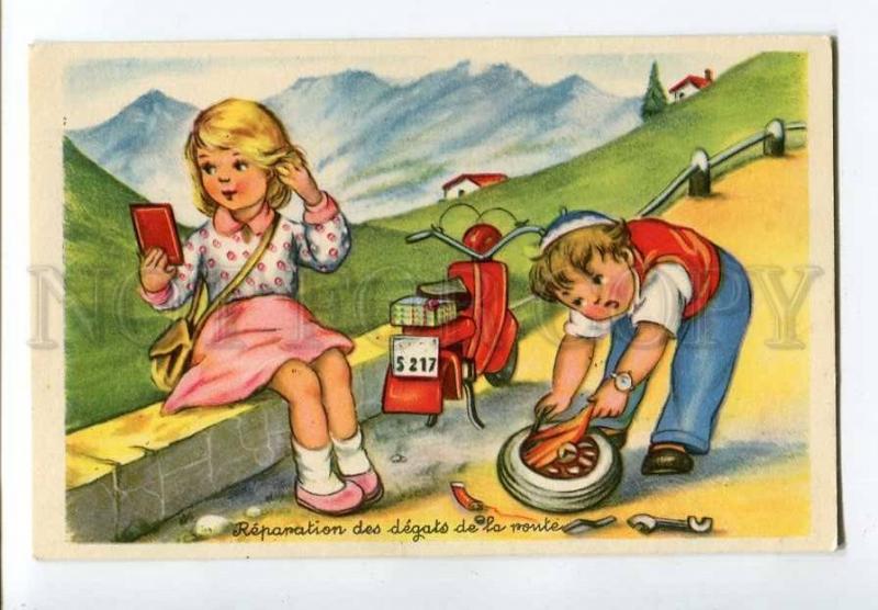 251369 COMIC Broken Motorbike Motorcycle KIDS Vintage postcard