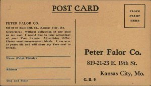 Men's Fashion Clothing Sweater Coats Peter Falor Co Kansas City MO Postcard