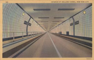 Interior Holland Tunnel New York City Old Linen USA Postcard