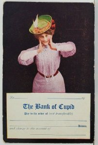Victorian Woman The Bank of Cupid, Pay to The Order of in Kisses Postcard O13