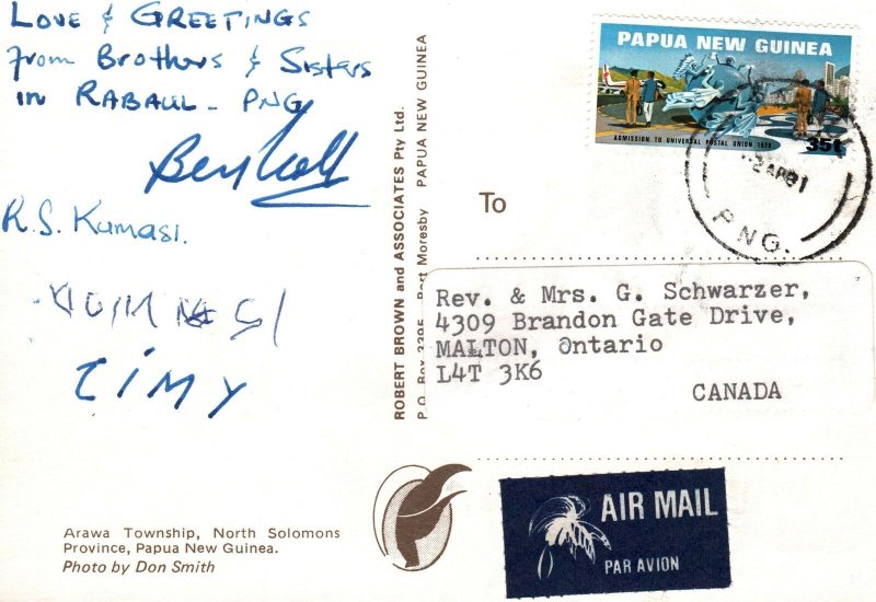 VINTAGE CONTINENTAL POSTCARD ARAWA TOWNSHIP NORTH SOLOMONS PAPUA NEW GUINEA 1981