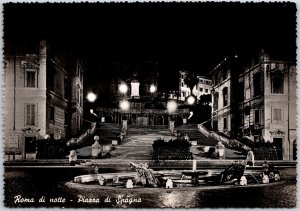 Roma Di Notte - Piazza Di Spagna Rome Italy Staircase Real Photo RPPC Postcard