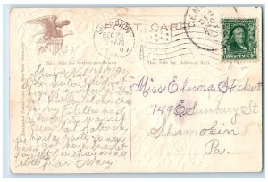 1907 Merry Christmas Girl And Deer Winter Embossed Shamokin PA Antique Postcard