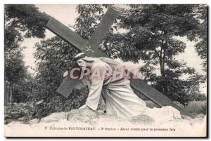 Old Postcard From Calvary Pontchateau Station Jesus falls for the First time