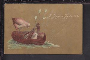  A Joyous Eastertide,Chicks,Shoe Postcard 