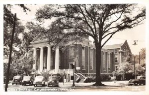 RPPC FIRST BAPTIST CHURCH & CARS WAYCROSS GEORGIA REAL PHOTO POSTCARD (c. 1950s)