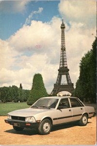Postcard France Paris Advertising Peugeot 505 with Eiffel Tower in background