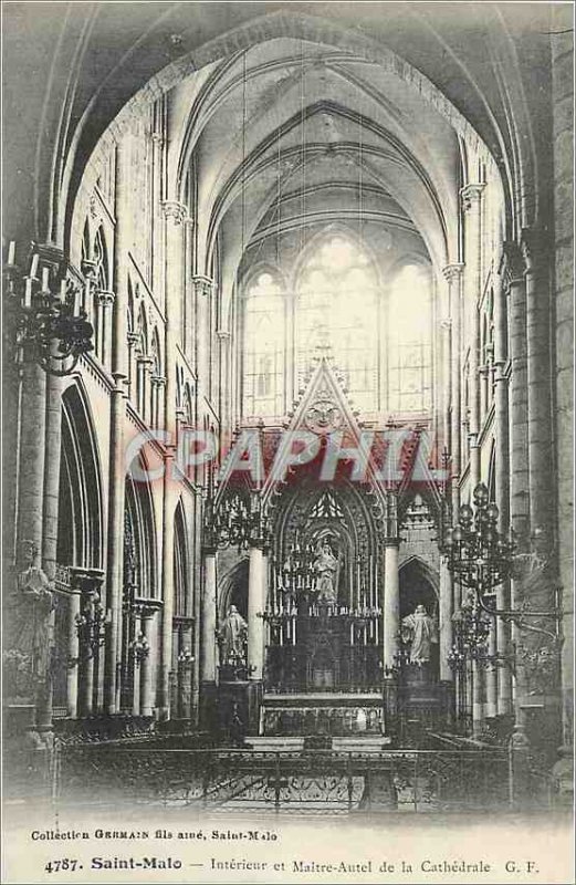 Postcard Old Saint Malo and Interior Altar of the Cathedral